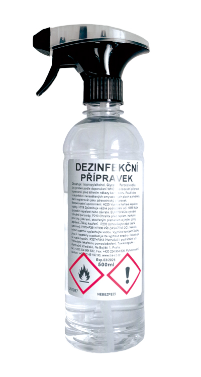 Dezinfekční přípravek na povrchy a ruce 500ml s rozprašovačem