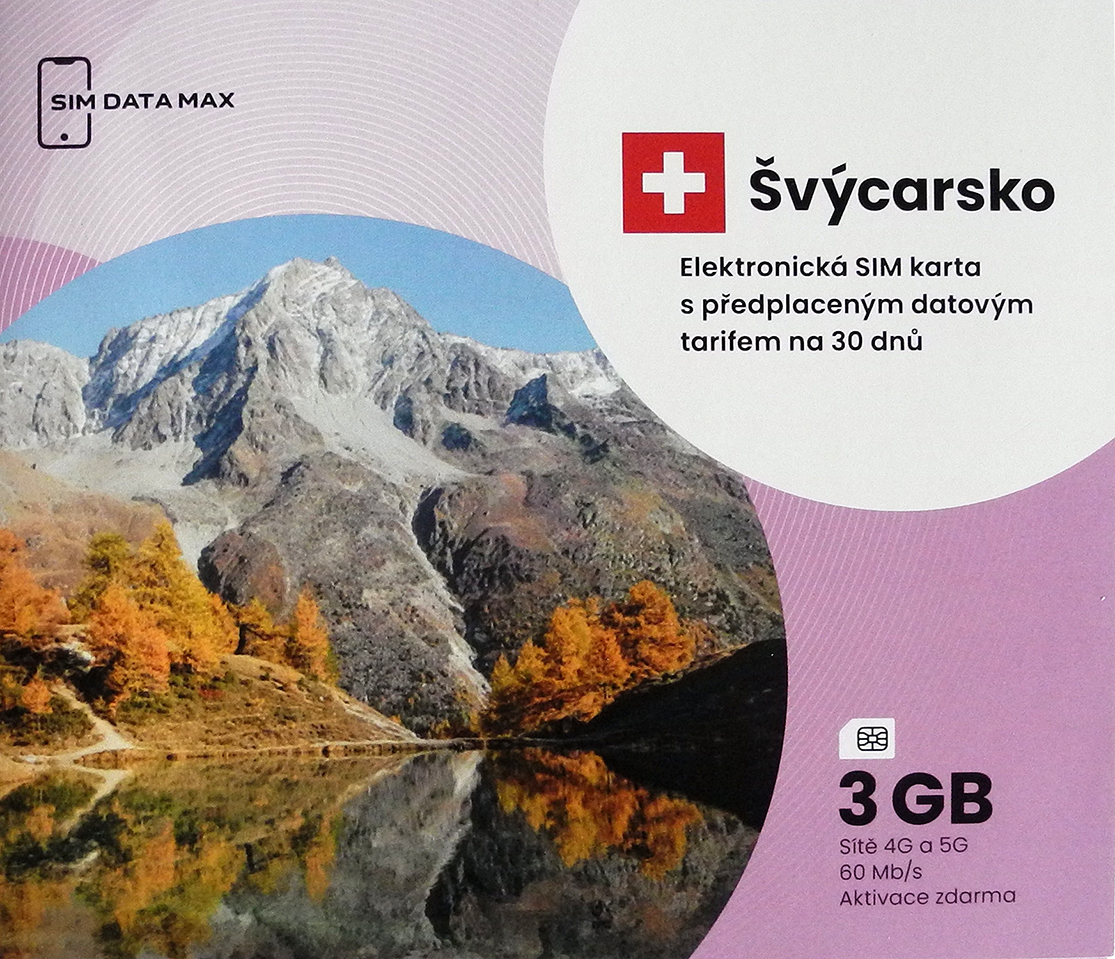 eSim karta Švýcarsko 3Gb