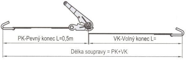 Upínací pás 10 m/5 t s ráčnou a zakončený dvěma háky