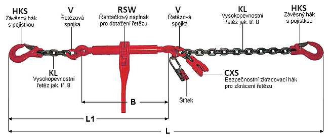 Kotevní řetěz 10 600 kg, pr.13 mm, 6 m, napínací ráčna